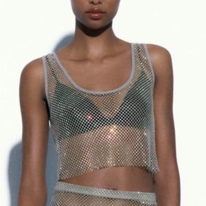 Zara Rhinestone mesh crop top - size M (fits like small), brand new, with tags